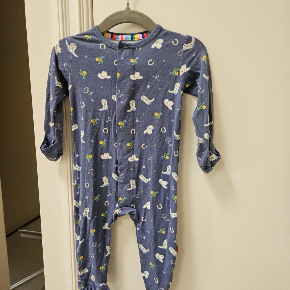 Magnetic Me Rodeo Drive Blue Western Print Kids Footie 3-6 Months